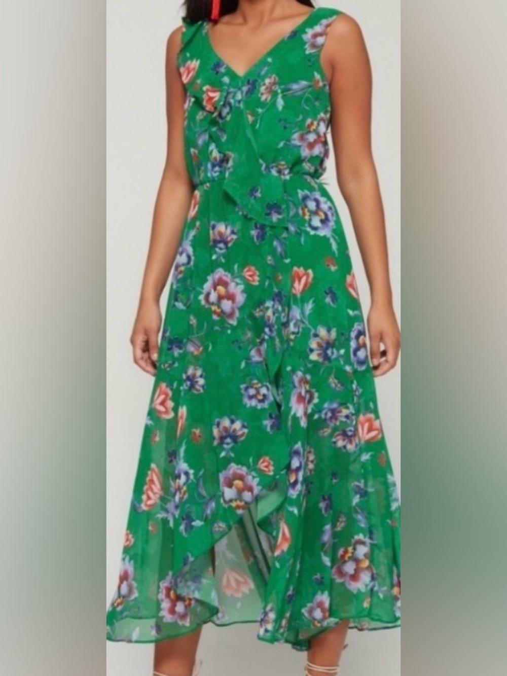 Bar III  Green Floral V-Neck Dress